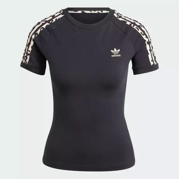 adidas Phong cách sống Áo Thun 3 Sọc Họa Tiết Da Báo Nữ Đen IW8478