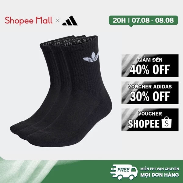 [Duy nhất 8.8 - VOUCHER 30%]adidas Phong cách sống & Bóng rổ Bộ 3 Đôi Tất Ba Lá Cổ Trung Có Đệm Unisex Đen HC9547