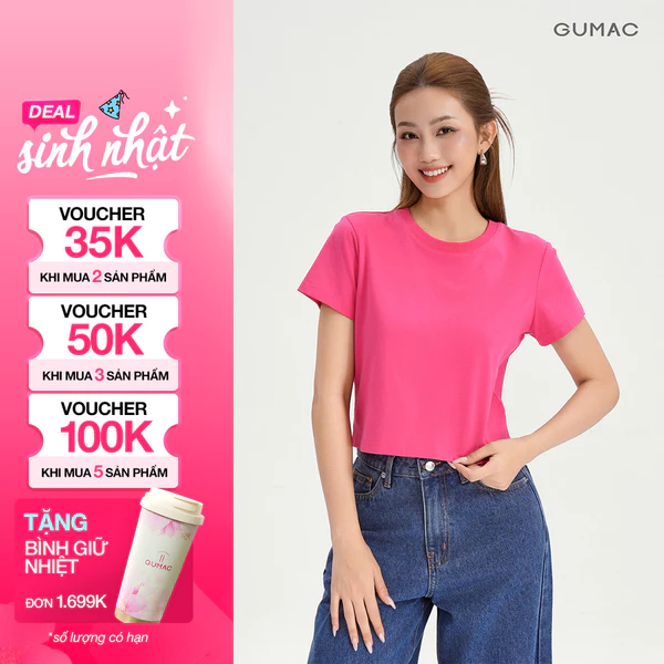 Áo Thun Nữ GUMAC Áo Phông Suông Lửng Trơn Cơ Bản Basic Cotton Mềm Mịn Thoáng Mát LATG06097