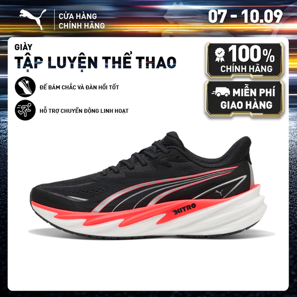 Giày Chạy Bộ PUMA Nam Velocity NITRO 5 Black-Ultra Red Màu Đen