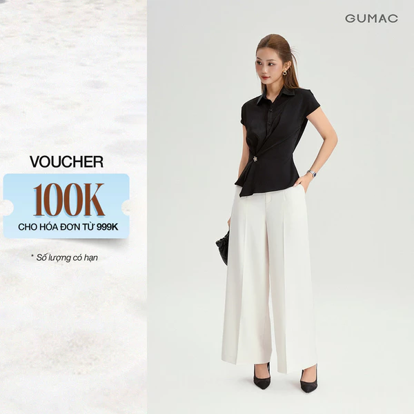 Quần Tây Nữ GUMAC Form Ống Suông Bản Lưng Rời Đỉa Kiểu Túi Dọc Tiện Lợi Phong Cách Công Sở Thanh Lịch QF11051 - LQG07093