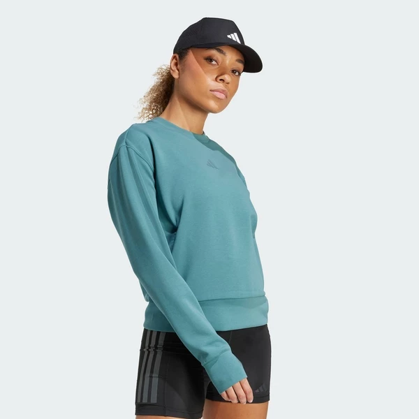 adidas Gym & Training Áo Sweatshirt Khởi Động Cổ Tròn Thiết Kế Cho Tập Luyện Nữ màu xanh lá JW3395