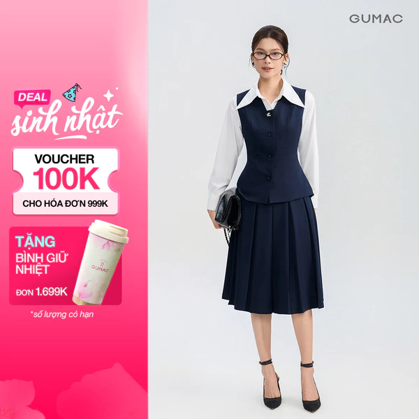 Set lẻ Áo gile GUMAC gài nút  AG05004 - Chân váy GUMAC form A xòe VG05006 - Quần tây GUMAC ống loe QG05005