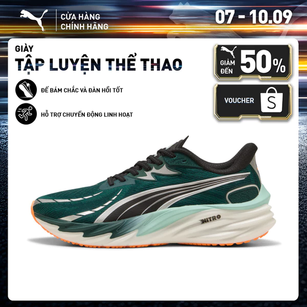Giày Chạy Bộ PUMA Nam Velocity NITRO 4 Green Terrain-Heat Fire Màu Xanh Lá