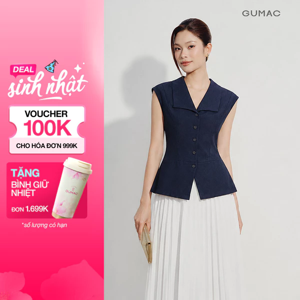 Áo Gile Nữ GUMAC Cổ Bẻ Dáng Tôn Eo Phối Xẻ V Form Ôm Nút Bọc Dẹp Nữ Tính Thanh Lịch LAG07018