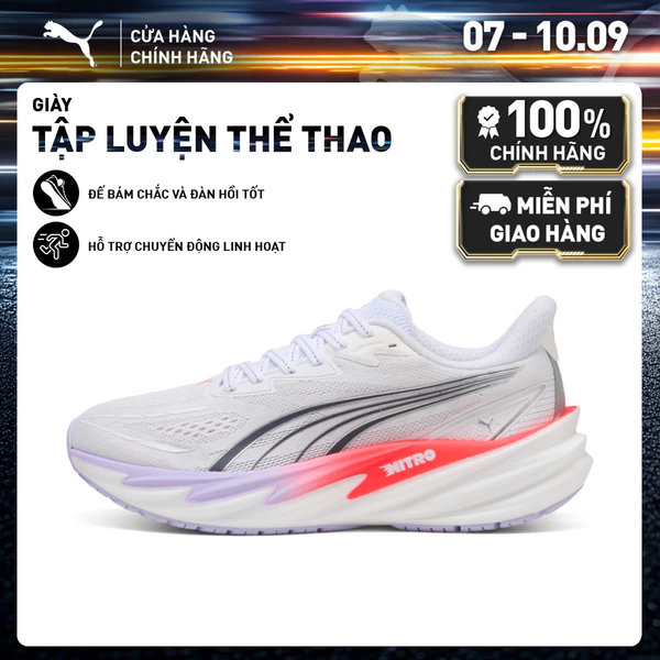 Giày Chạy Bộ PUMA Nữ Velocity NITRO 5 Wns White-Ultra Red-Light Lavender Màu Trắng