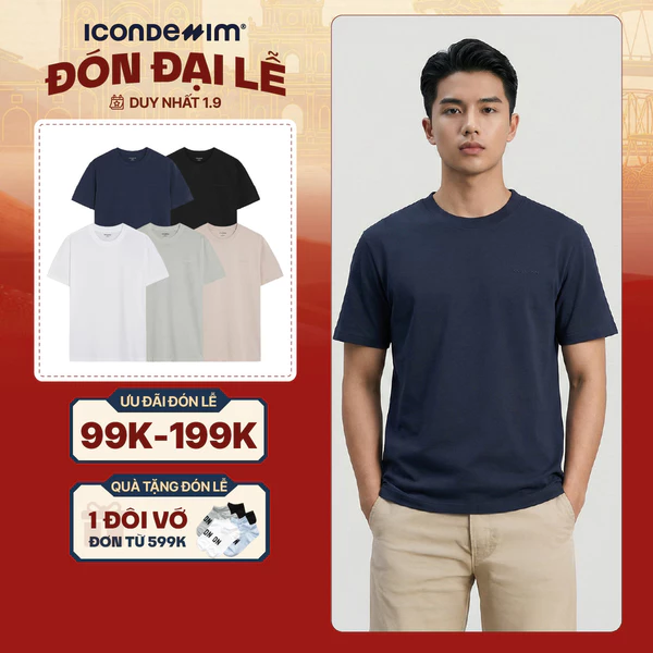 Áo Thun Unisex Cotton Cổ Tròn ICONDENIM Form Suông Basic Tee. Co Giãn 4 Chiều ATID0122
