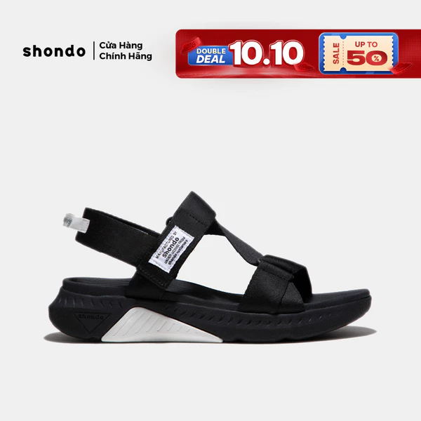 Giày Sandal Nam Nữ Shondo F7R Quai Chéo Thể Thao Đen Phối Trắng Quai Đen F7R1010