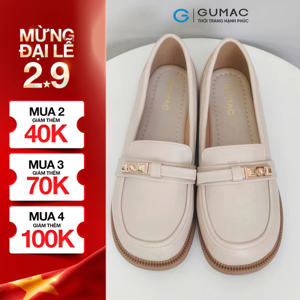 Giày Nữ GUMAC Búp Bê Đế Bệt Mũi Tròn Phối Khóa Dễ Mang Dễ Phối Đồ GF12006