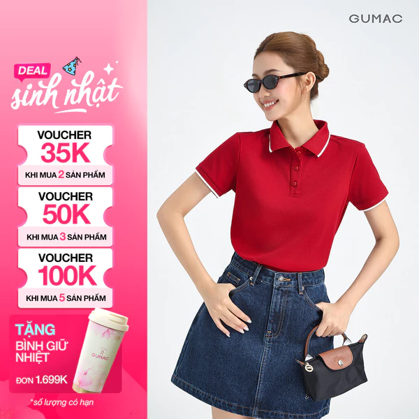 Áo Polo Nữ GUMAC Cotton TICI Áo Thun Có Cổ Tay Ngắn Thanh Lịch Công Sở Thể Thao PLE03028
