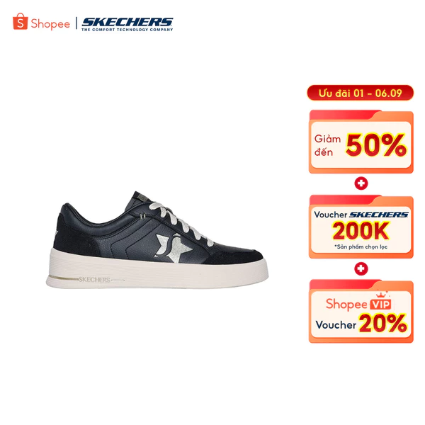 Giày Thể Thao Nữ Skechers Court Classics Hiland Illuminated Neutrals-185176-BLK