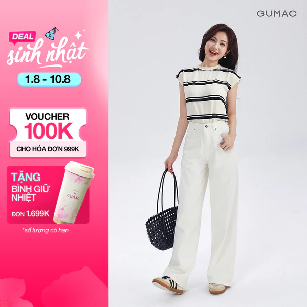Quần Jeans Nữ GUMAC - Gmorning Ống Suông Túi Đắp Sau Thêu Chữ GMOR Tinh Tế YQJF03049