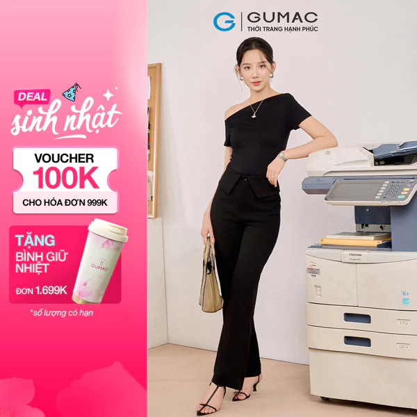 Quần tây nữ GUMAC ống suông lưng kiểu  QF08013