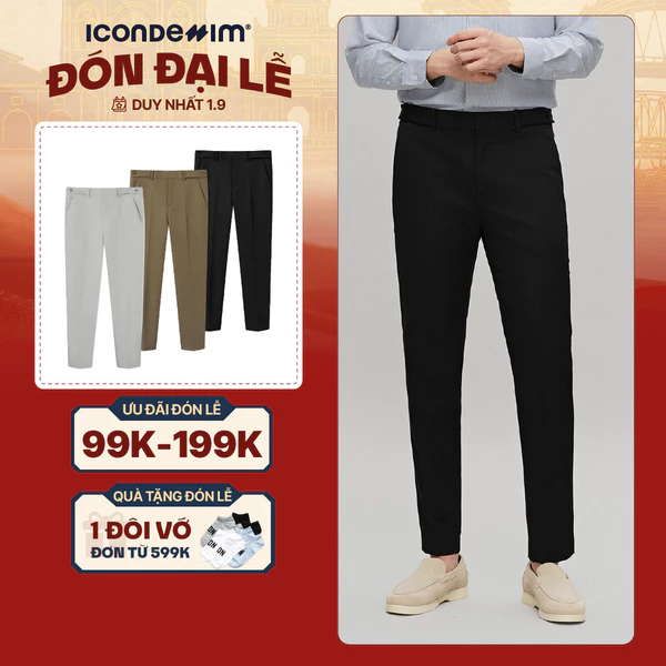 Quần Tây Nam ICONDENIM Ống Ôm Button Sidetab Form Slim QTID0068