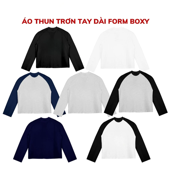 CHÍNH HÃNG - Áo Thun Trơn Tay Dài Trắng/Đen/Xám Tiêu/Xanh Navy Longsleeve Raglan - TheGlam
