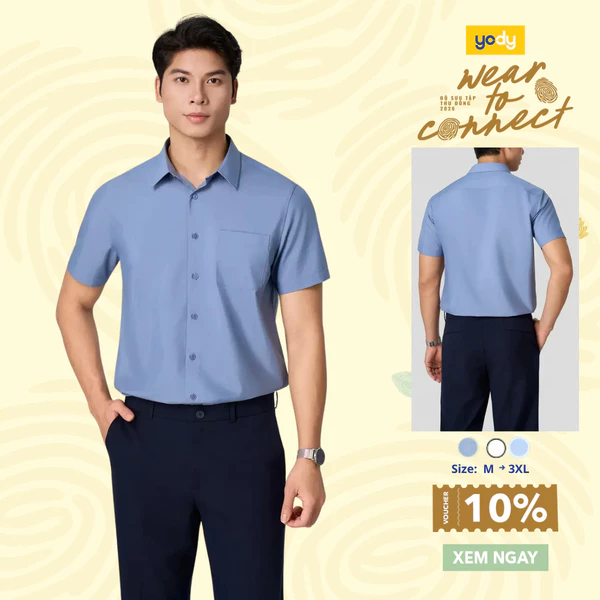 Áo Sơ-mi nam YODY Áo Ngắn Tay nam vạt ngang phom regular, có túi TRA MOSS26A011