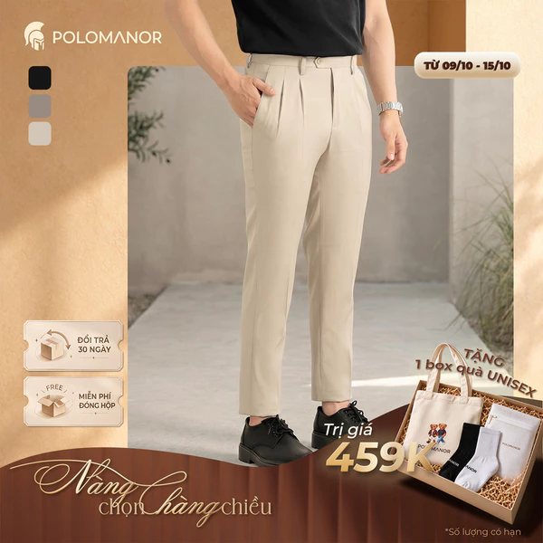 Quần dài tây nam CLASSIC PANTS, BST Social Circle vải tây cao cấp, kiểu dáng xếp li - POLOMANOR