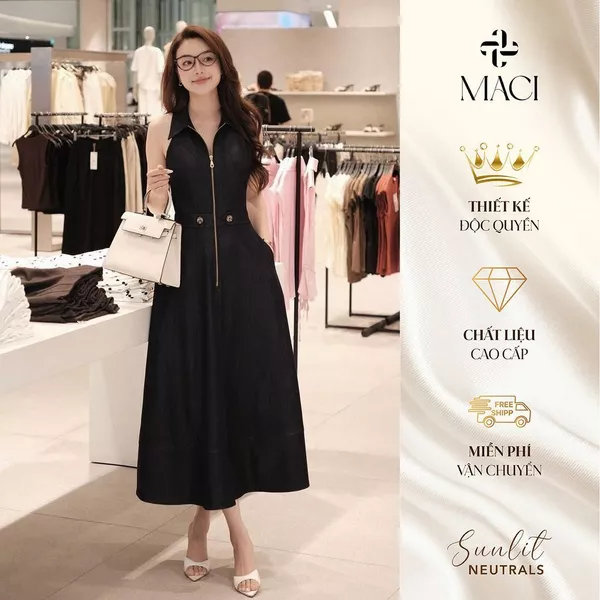 Váy Gile Dáng Dài Chất Denim Mềm Khoá Kéo MACI MCVVAXD0341 Thời Trang Nữ Thiết Kế Độc Quyền
