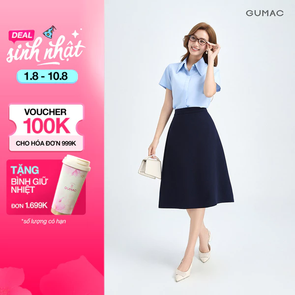 [NHẬP MÃ AFF3A5 GIẢM 60K] Chân Váy A Nữ GUMAC Chân Váy Công Sở Có Túi Lưng Cao Vải Tuyết Mưa Thanh Lịch BVE00013