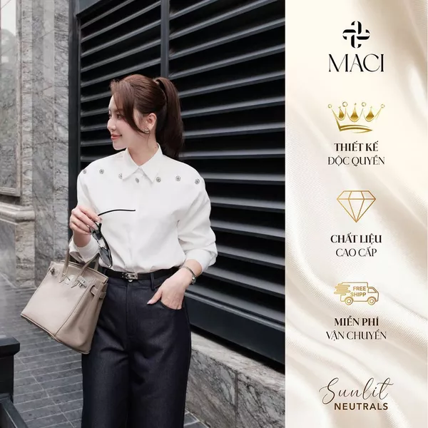 Áo Sơ Mi Trắng Cổ Đức Khuy Bạc Cách Điệu MACI MCASMTR0265 Thời Trang Nữ Thiết Kế Độc Quyền