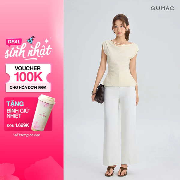 Quần Tây Nữ GUMAC Form Ống Rộng Chất Cotton Silk Mềm Mịn Cao Cấp QG06022