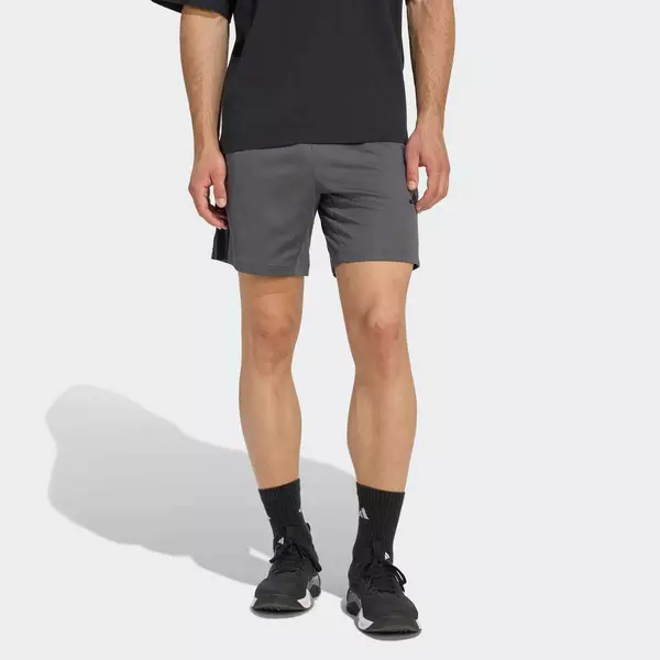 adidas Gym & Training QUẦN SHORT PIQUE CƠ BẢN 3 GẠCH WORKOUT ESSENTIALS 7 inch Nam Xám KD0695