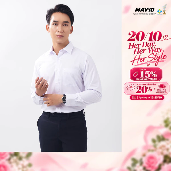 Áo sơ mi nam dài tay màu trắng May 10 mã AT049