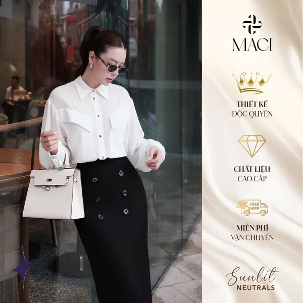 Áo Sơ Mi Cổ Đức Túi Ngực Ốp Trang Trí Chất Chiffon Hàn MACI MCASMTR0360 Thời Trang Nữ Thiết Kế Độc Quyền