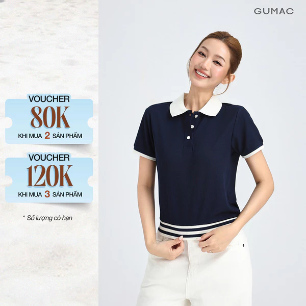 [MUA 2 GIẢM 100K] Áo Polo Nữ GUMAC Áo Thun Có Cổ Chất Tổ Ong Thoáng Mát Bigsize Phối Sọc Trẻ Trung Năng Động APG01024