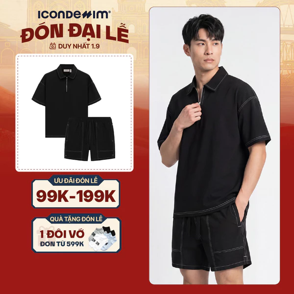 Set Đồ Ngắn Nam ICONDENIM Edgestitch, Vải Dù Form Boxy SEID0105