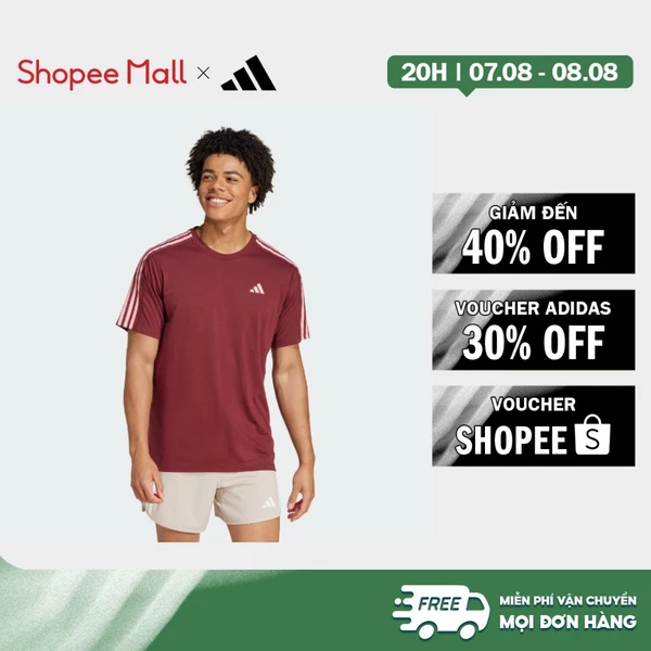 [Duy nhất 8.8 - VOUCHER 30%]adidas Running Own the Run 3-Stripes Tee Men Burgundy IS9585