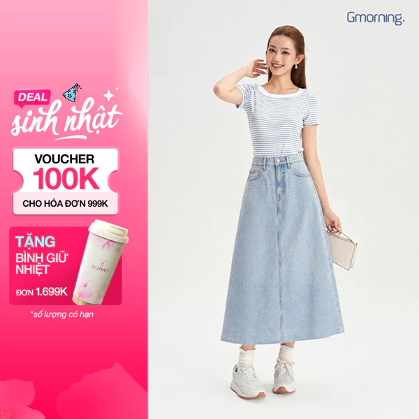 Chân Váy Jean Nữ Gmorning - GUMAC Form A Xòe Nhẹ Lai Cắt Thời Trang Trẻ Trung Hiện Đại YVJG03036