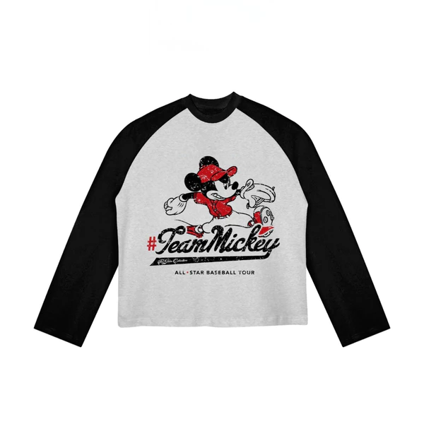 TheGlam CHÍNH HÃNG - Áo Thun Tay Dài "Team Mickey" Raglan UNISEX Màu Xám/Đen - TS05-05