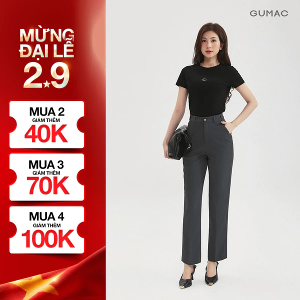 Quần Tây Nữ GUMAC Form Ống Đứng Lưng Thun Thoải Mái Thanh Lịch QF05022