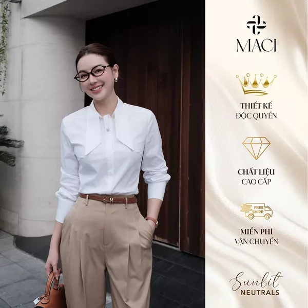 Áo Sơ Mi Trắng Chất Thô Hàn Cổ Lá Cách Điệu MACI MCASMTR0280 Thời Trang Nữ Thiết Kế Độc Quyền