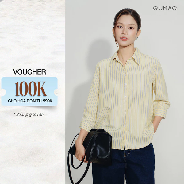 [VOUCHER 22%] Áo Sơ Mi Nữ GUMAC Form Suông Tay Lửng Đính Nút Đôi Điểm Nhấn Sang Trọng Thoải Mái Dễ Phối Đồ AG08002