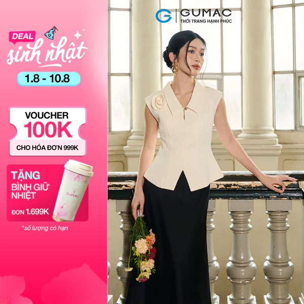 Áo sơ mi nữ GUMAC kiểu gile đính hoa thủ công sang trọng công sở thanh lịch  AF10030