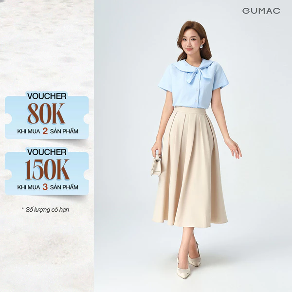 [MUA 2 GIẢM 80K] Chân Váy Xếp Ly Dáng Dài GUMAC Chân Váy A Lưng Cao Có Túi Vải Cotton Lạnh Cao Cấp LVE1001