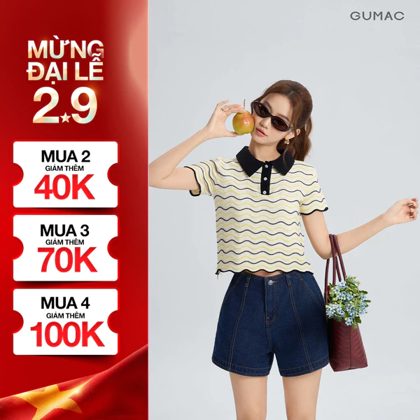 Quần Short Nữ GUMAC Form A Nhẹ Lưng Liền Có Con Đỉa Túi Xéo Hai Bên Chất Liệu Denim Mềm SHG05059