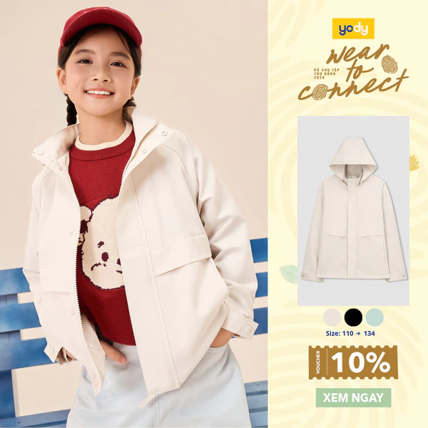 Áo gió 4C trẻ em YODY giữ ấm cản gió cản nước có mũ thoải mái cho bé - KCWC26F003