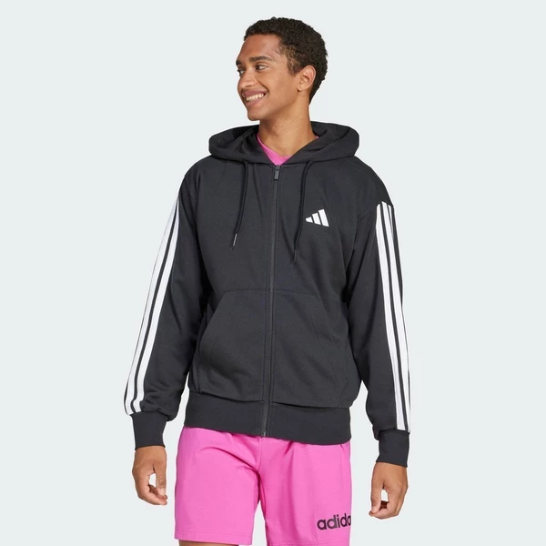 adidas Phong cách sống Áo Hoodie Khóa Kéo Vải Thun Da Cá 3 Sọc Essentials Nam Đen JD1877