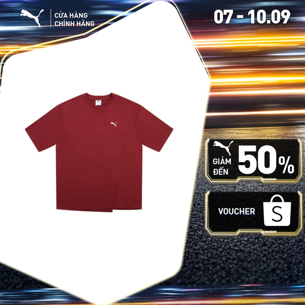 Áo Thun Thời Trang PUMA Unisex PREMIUM ESS Layered Boxy Tee Ruby Shimmer Màu Đỏ