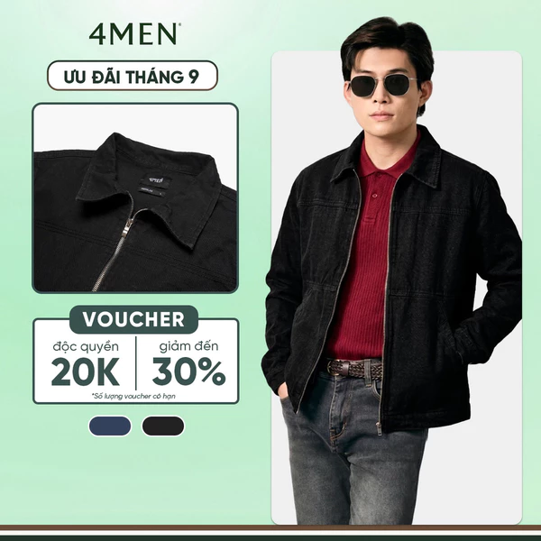 Áo Khoác Jean Trơn Dây Kéo Form Regular 4MEN AK076 basic, trẻ trung, năng động, dễ phối