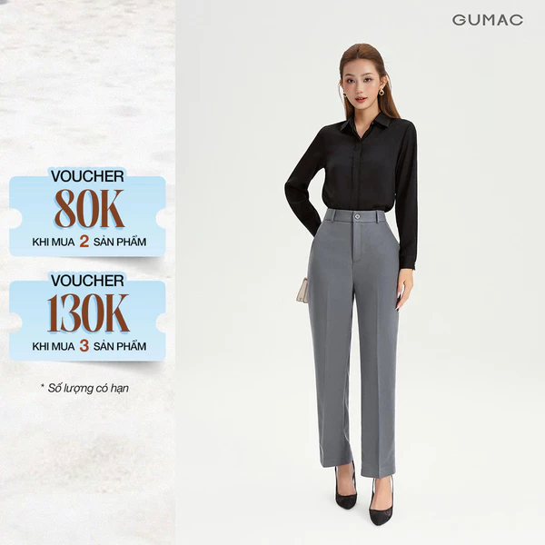 Quần Ống Đứng Nữ 95cm GUMAC Quần Tây Công Sở Lưng Cao Có Túi Vải Tuyết Mưa Tôn Dáng LQF1002