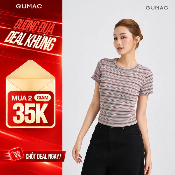 Áo Thun Nữ GUMAC Ôm Slim Chất Thun Sọc Mịn Mềm Mát Không Nhăn Co Giãn Thoải Mái LATG05051