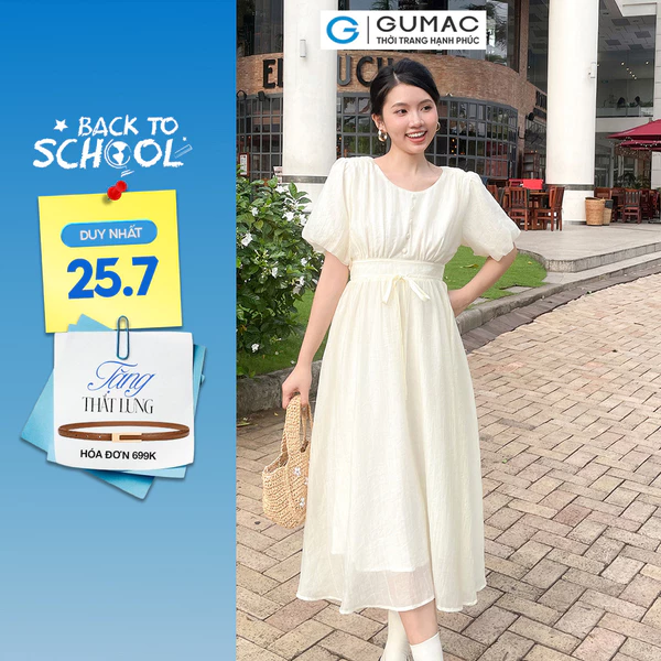Đầm nữ Gmorning - GUMAC midi tay bí  YDE04001