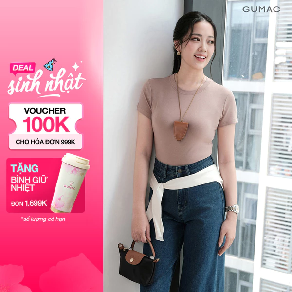 Áo Thun Nữ GUMAC Cổ Tròn Tay Ngắn Phom Slim Ôm Nhẹ Chất Thun Mịn Co Giãn Nhiều Tôn Dáng LATF0912