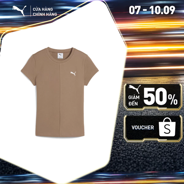 Áo Thun Tay Ngắn Thời Trang PUMA Nữ WARDROBE ESS Ribbed Slim Tee Totally Taupe Màu Nâu