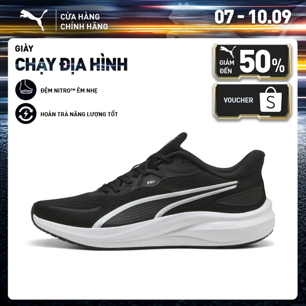 Giày Chạy Bộ PUMA Unisex Skyrocket Lite 2 Black-White-Silver Màu Đen