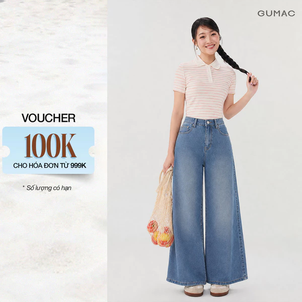 [VOUCHER 22%] Quần Jean Nữ Gmorning - GUMAC Ống Vẩy Loe Wash Xanh Nhẹ Tôn Chân Dáng Dài Dễ Phối Đồ YQJG06016